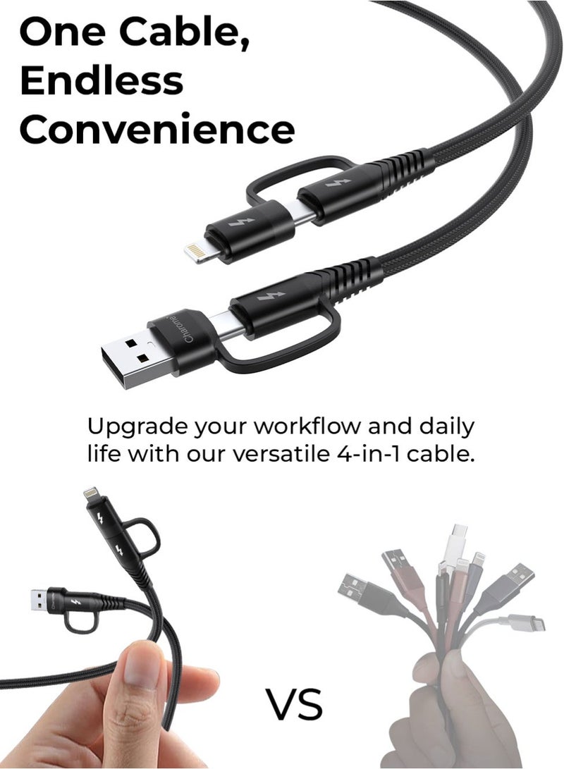 Charome C24 4-in-1 Heavy-Duty Aluminum Alloy Charging Data Cable Fast Charging, Durable Build, Tangle-Free Design, Universal Compatibility, Enhanced Data Transfer, Multiple Connectors - Image 2